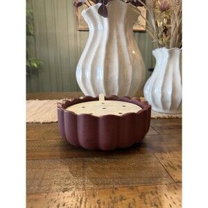 6 Wick Ceramic Scalloped Rim Black Oak and Persimmon Jar Candle Red RARE